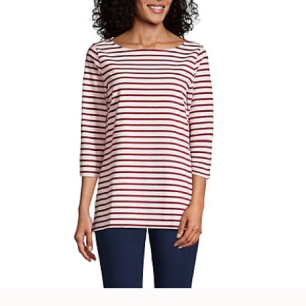 LANDSEND Women's 3Q Sleeve Heritage Jersey Boatneck Tunic 100% Cotton